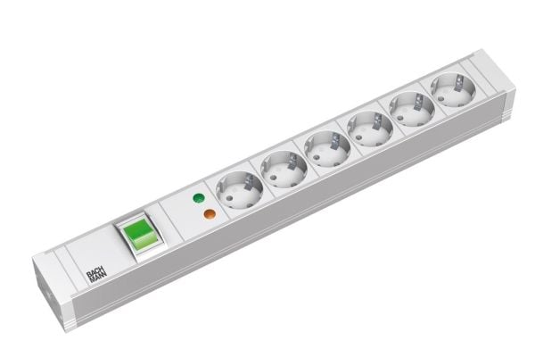 Bachmann 6x Schuko, 2m, 2 m, Tyyppi F, Muovi, Harmaa, Muovi, 6 AC-pistorasia(a)