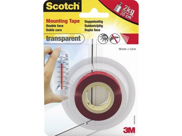3M 40041915, Monterings tape, Gjennomsiktig, 1,5 m, Inne & Ute, Glass, -35 °C