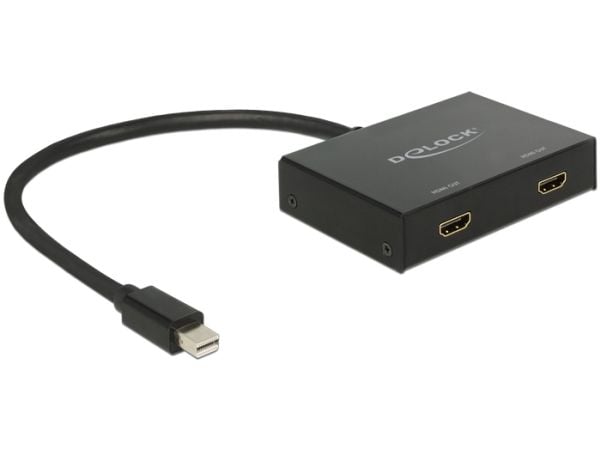 Delock Displayport 1.2 Splitter 1 x mini Displayport in > 2 x HDMI out 4K - Video/lyd-splitter - 2 x HDMI - stasjonær