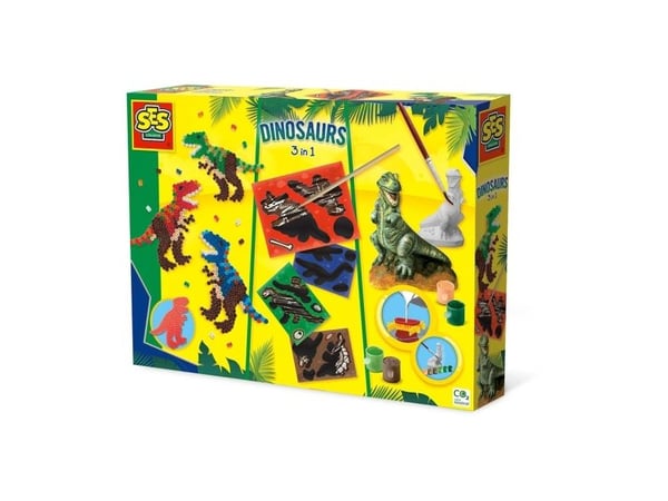 SES Creative Dinosaurs 3 i 1, støpe- og malesett for barn, 5 år, papp, flerfarget