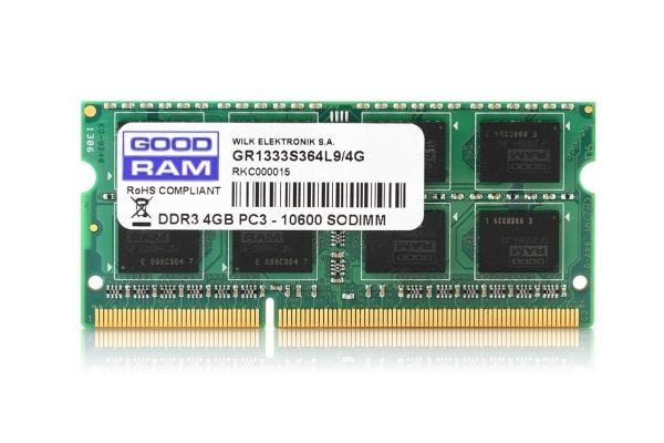 GOODRAM - DDR3 - modul - 4 GB - SO DIMM 204-pin - 1333 MHz / PC3-10600 - CL9 - 1.5 V - ikke-bufret - ikke-ECC