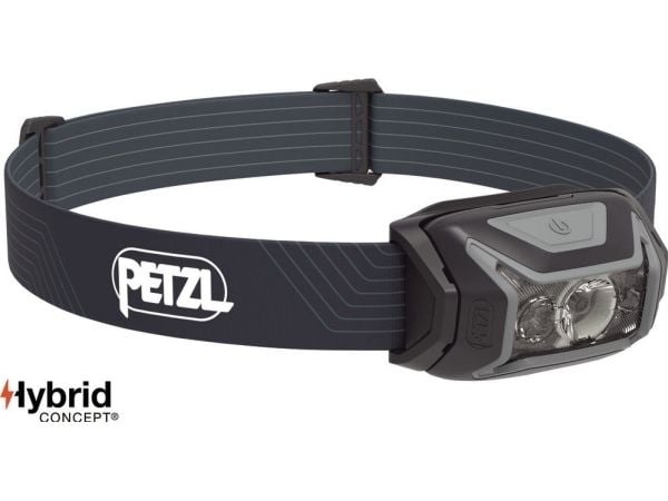 Petzl ACTIK, Taskulamppu otsanauhalla, Harmaa, Painikkeet, IPX4, 1 lamppua, 2 lm