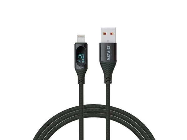 Savio USB - Lightning cable with display CL-173 1 m black, 1 m, Lightning, USB A, Hankjønn/hunkjønn, Hankjønn/hunkjønn, Sort