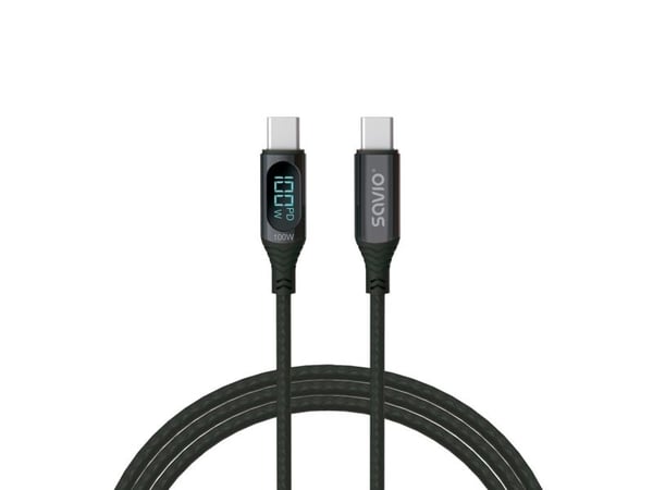 Savio USB-C - USB-C cable with display CL-174 1 m black, 1 m, USB C, USB C, USB 3.2 Gen 1 (3.1 Gen 1), Sort