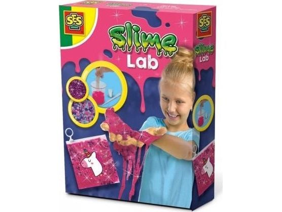 SES Creative Slime - lab - Unicorn - Zelf glitter slijm maken in zakje - Met kralen, sticker en zip-lock zakje - Unicorn speelgoed, 8 år, Rosa