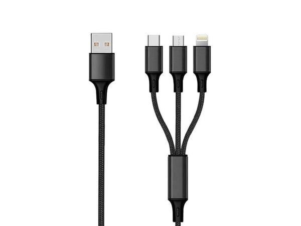 2GO 797153, 1,5 m, USB B, USB C/Micro-USB B/Lightning, Musta