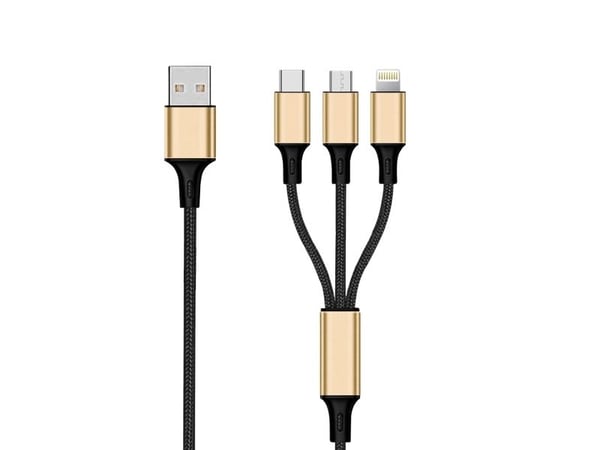 2GO 797152, 3 m, USB B, USB C/Micro-USB B/Lightning, Musta, Kulta