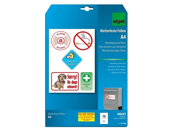 Sigel IF140, Hvit, Selvklebende skriveretikett, A4, Blekkdyse, 270 µm, 10 ark