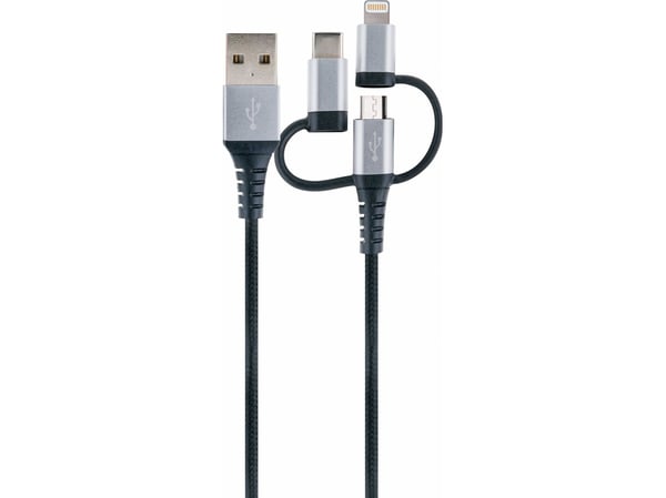 Schwaiger LKU 100, 1,5 m, USB A, Micro-USB B, USB 2.0, 480 Mbit/s, Sort, Sølv