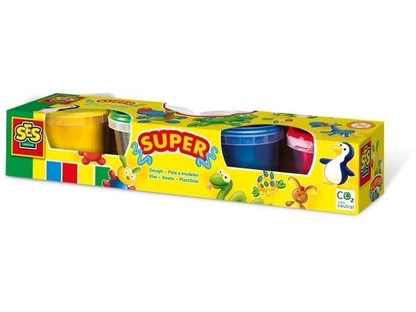 SES Creative 00465, Modelleringsleire, Blå, Grønn, Rød, Gult, Barn, 4 stykker, Plastpotte, 4 farger