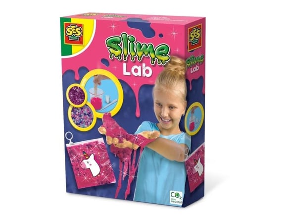 SES Creative Slime - lab - Unicorn - Zelf glitter slijm maken in zakje - Met kralen, sticker en zip-lock zakje - Unicorn speelgoed, 8 år, Rosa