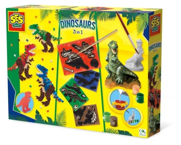 SES Creative Dinosaurs 3 i 1, støpe- og malesett for barn, 5 år, papp, flerfarget SES Creative Dinosaurs 3 i 1, støpe- og malesett for barn, 5 år, papp, flerfarget