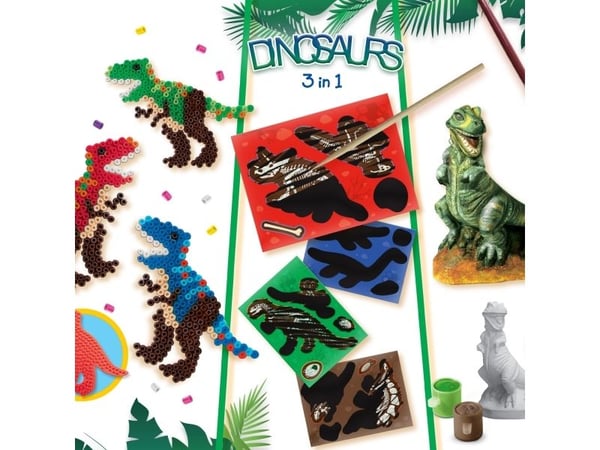 SES Creative Dinosaurs 3 i 1, støpe- og malesett for barn, 5 år, papp, flerfarget