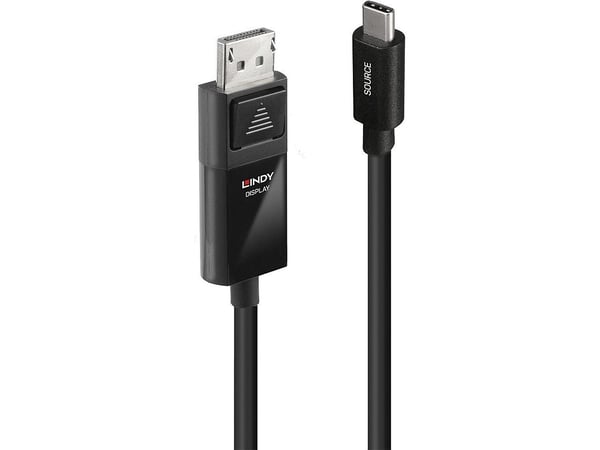 Lindy 43342, USB Type-C, DisplayPort, Mies, Musta, 2 m, 32,4 Gbit/s