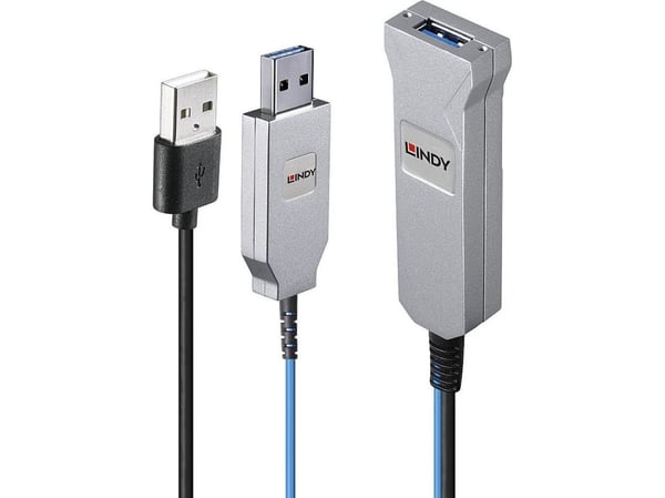 Lindy 43345, 30 m, USB A, 2 x USB A, USB 3.2 Gen 1 (3.1 Gen 1), 5 Gbit/s, Blå, Sølv