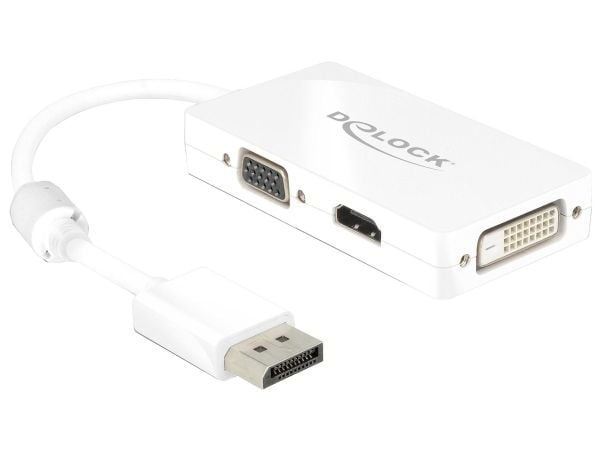 Delock - DisplayPort-adapter - DisplayPort (hann) til HD-15 (VGA), HDMI, DisplayPort (hunn) - 16 cm - hvit