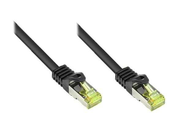 RJ45 patchkabel med Cat.7 råkabel og låsebeskyttelse (RNS®), S/FTP, PiMF, halogenfri, 600MHz, OFC, svart, 7,5m, Good Connections® (8070R-075S)
