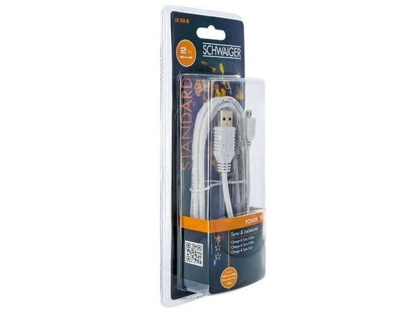 Schwaiger LK200M532, 2 m, USB A, Micro-USB A, USB 2.0, Hankjønn/hankjønn, Hvit