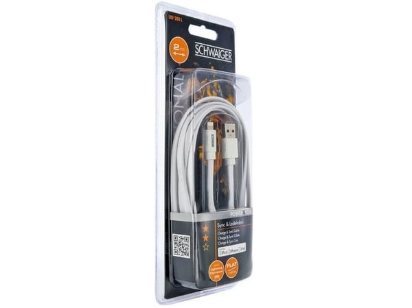 Schwaiger USB-kaapeli 2.0 Apple Lightning 2.0m litteä kaapeli valkoinen