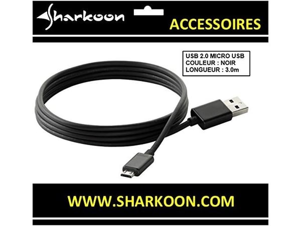 Sharkoon 3m, USB2.0-A/USB2.0 Micro-B, 3 m, USB A, Micro-USB B, USB 2.0, Hanstik/Hanstik, Lajittelu