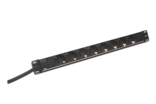 DIGITUS DN-95401 - Flerkoplingslist (kan monteres i rack) - inngang: strøm - utgangskontakter: 8 (strøm) - 19" - 2 m kabel - svart