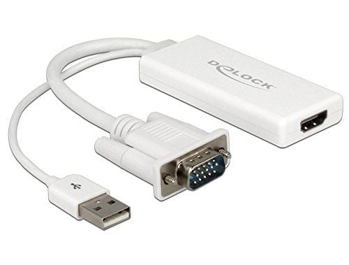 Delock - Video/audio-adapter - USB, 15 pin D-Sub (DB-15) hann til HDMI hunn - 25 cm - hvit