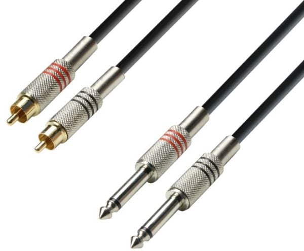 adam hall 3 Star, 2 x RCA, Hankjønn, 2 x 6.35mm, Hankjønn, 3 m, Sort, Gull, Rød, Sølv