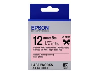 Epson LabelWorks LK-4PBK - Sateng - sort på lyserødt - Rull (1,2 cm x 5 m) 1 kassett(er) båndtape - for LabelWorks Cable and Wiring Kit, LW-1000, 6...