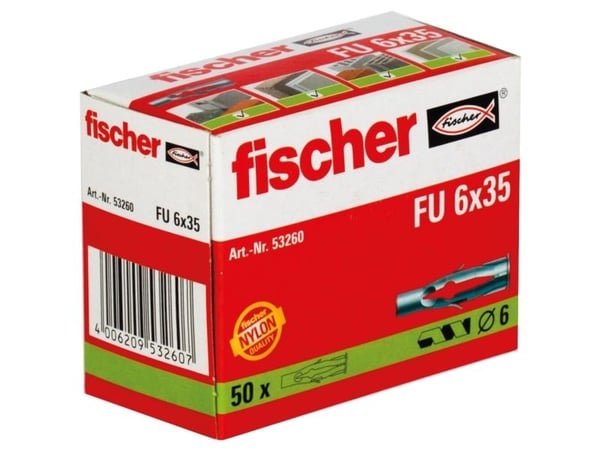 Fischer 53260, Veggplugg, Murstein, Betong, Nylon, 6 mm, 35 mm, 6 mm
