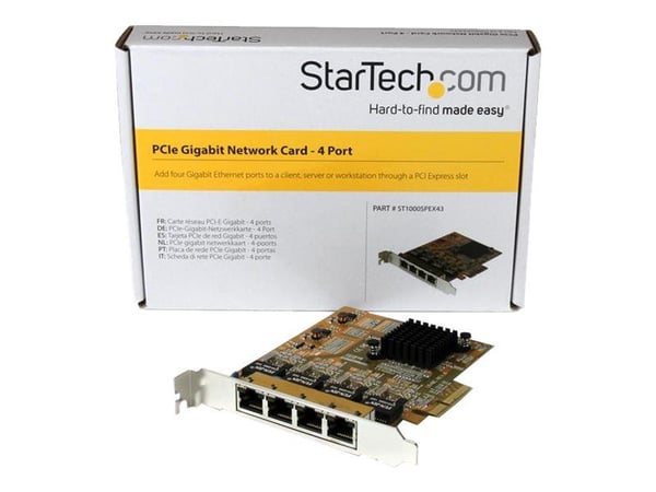 Startech 4 Port Gigabit NIC PCIe Network Card - Quad Port Adapter (ST1000SPEX43) - Nettverksadapter - PCIe - Gigabit Ethernet x 4 - gul