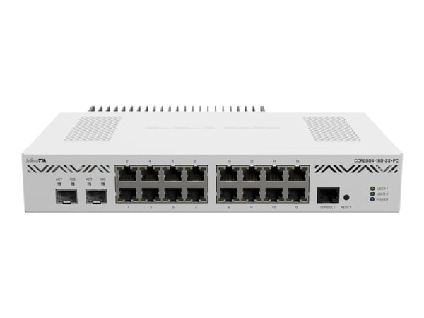 MikroTik Cloud Core Router CCR2004-16G-2S+PC - Ruter 16-porters svitsj - 10GbE - rackmonterbar