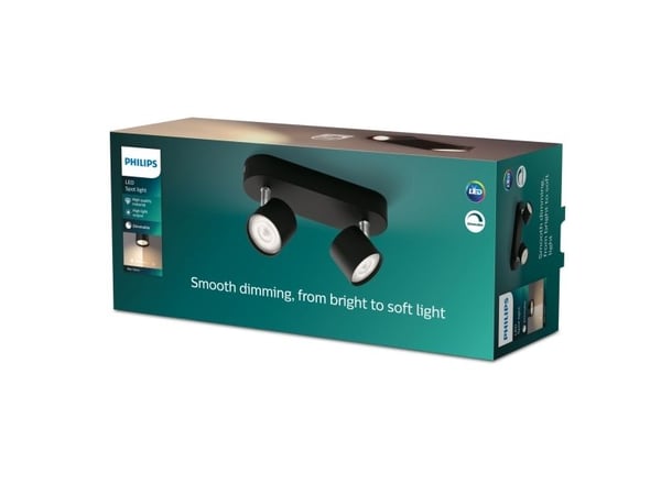 Philips Star-spotlys til tak/vegg, 2 stk., Overflateegnet, LED, 2700 K, 1000 lm, 220-240 V, Svart