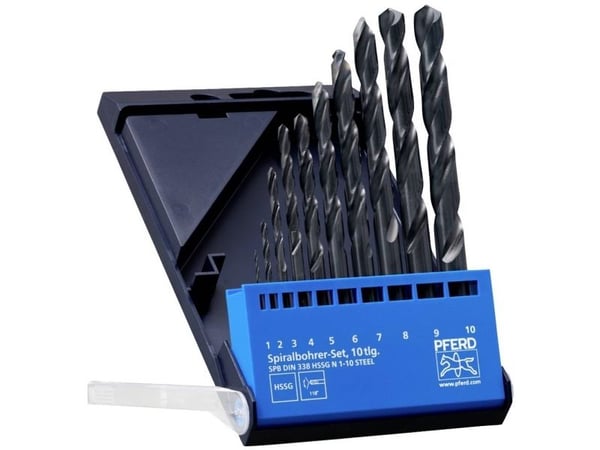 PFERD 25298001, Drill, Drill bit set, Aluminium, Messing, Bronse, Støpejern, Stål, 118°, Ground High-Speed Steel (HSS-G), Sylindrisk Skaft