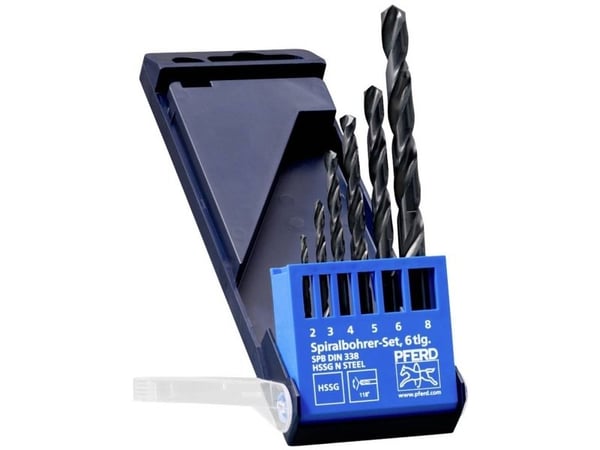 PFERD 25298003, Drill, Drill bit set, Aluminium, Messing, Bronse, Strykejern, Stål, 118°, Ground High-Speed Steel (HSS-G), Sylindrisk Skaft