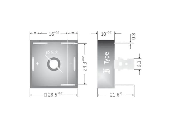 Diotec DB35-04 Siltatasasuuntaaja D-63 400 V 35 A Kolmivaiheinen