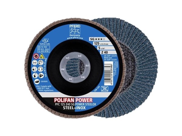 PFERD POLIFAN flap discs zirconia alumina Z SG POWER STEELOX, 12,5 cm, 2 styck