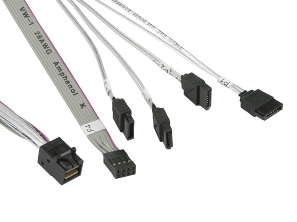 Supermicro - SAS intern kabel - med sidebånd - crossover - 4 x Mini SAS HD (SFF-8643) (hann) til SATA, sidebånd (hunn) - 55 cm