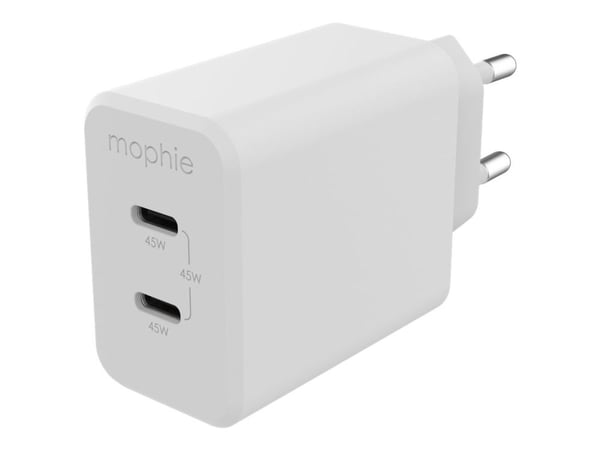 mophie speedport 45 - Strömadapter - 45 watt - PD, Fast Charge - 2 utdatakontakter (USB-C) - vit - Europa