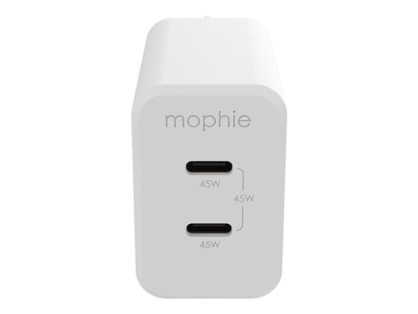 mophie speedport 45 - Strømadapter - 45 watt - PD, Fast Charge - 2 utgangskontakter (USB-C) - hvit - Europa