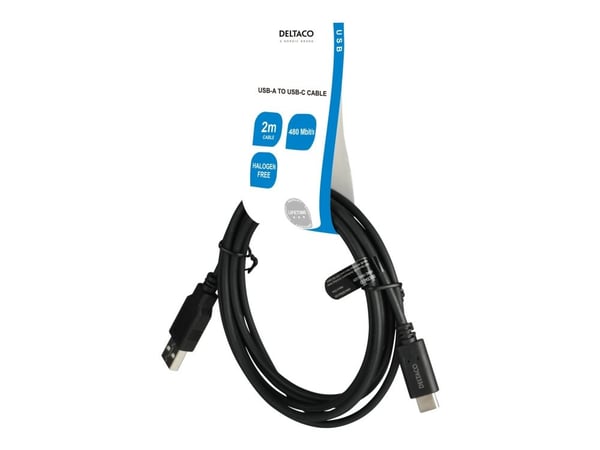 DELTACO - USB-kabel - 24 pin USB-C (hann) til USB (hann) - USB 2.0 - 2 m - USB Power Delivery (10W) - svart