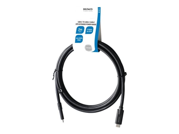 DELTACO - USB-kabel - 24 pin USB-C (hann) til 24 pin USB-C (hann) - USB 3.1 Gen 2 - 5 A - 2 m - svart