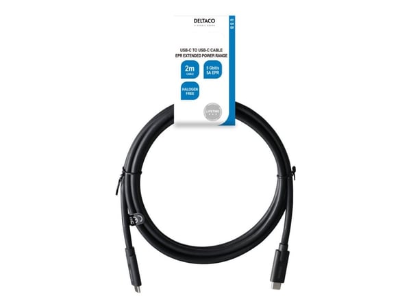 DELTACO - USB-kabel - 24 pin USB-C (hann) til 24 pin USB-C (hann) - USB 3.1 Gen 2 - 5 A - 2 m - svart