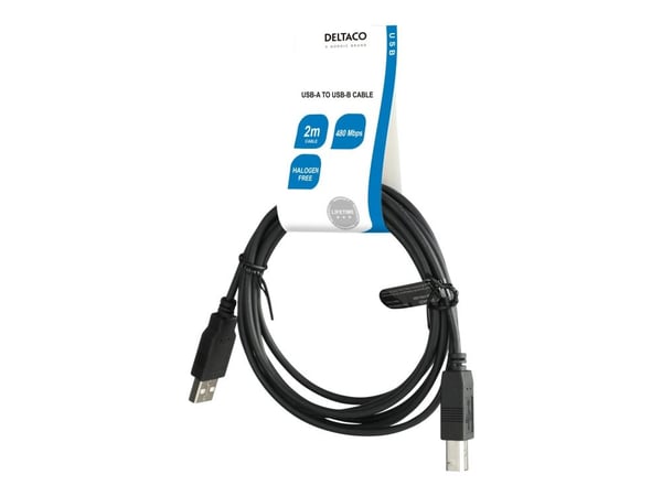 DELTACO - USB-kaapeli - USB (uros) - USB Type B (uros) - USB 2.0 - 2 m - musta