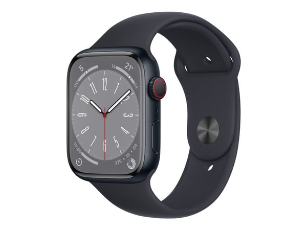 Apple Watch Series 8 (GPS + Cellular) - 45 mm - midnattsaluminium - smart klocka med sportband - fluoroelastomer - midnatt - bandstorlek: standard ...