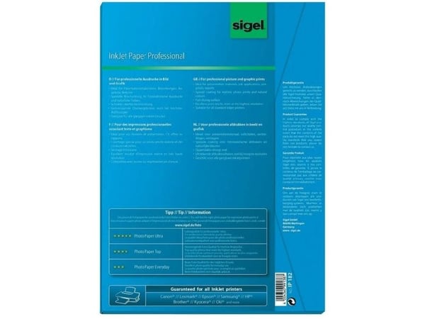 Sigel IP182, Inkjet-utskrift, A4 (210x297 mm), Matte, 50 ark, 120 g/m², Hvit