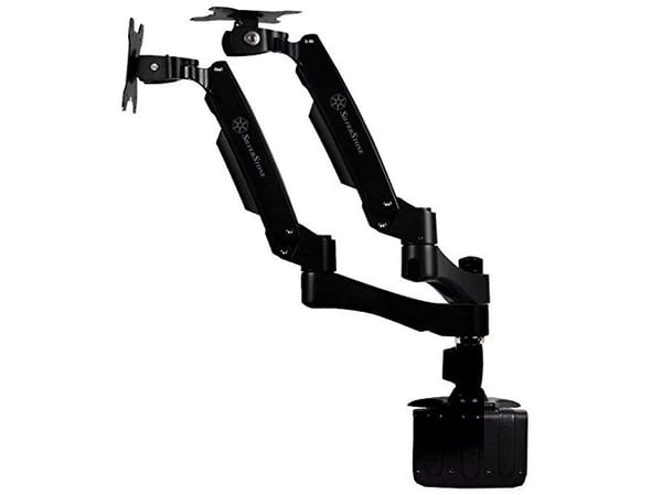 SilverStone ARM Two ARM22BC - Monteringssats (bordsfäste, dubbel vridbar arm, 2 gränssnittsplattor) - för 2 LCD-bildskärmar - plast, stål, aluminiu...