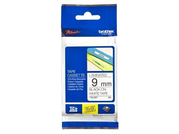 Brother TZN221 - Svart på hvitt - Rull (0,9 cm x 8 m) 1 stk skriverteip - for P-Touch PT-1100, 1200, 1250, 1750, 18, 1830, 2200, 2400, 2420, 2430, ...
