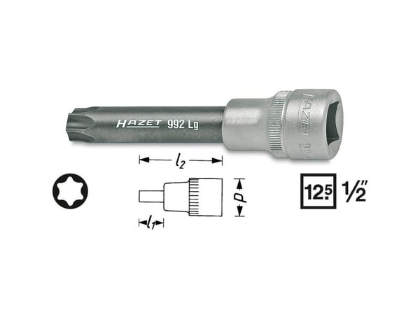 HAZET 992LG-T55, 1 stykker, 25,4 / 2 mm (1 / 2"), Stål, 96 mm, 113 g