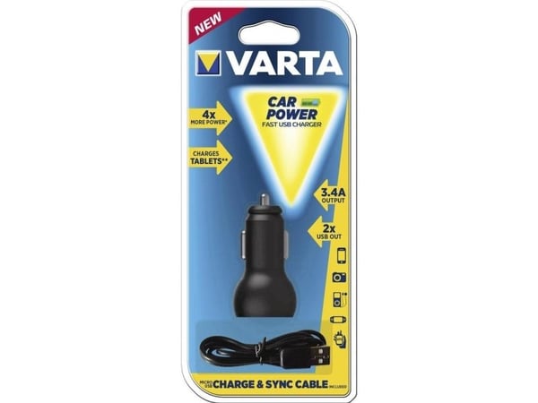 Varta Portable Power Car power - Bilstrømadapter - 17 watt - 3.4 A - 2 utgangskontakter (USB) - på kabel: Micro-USB
