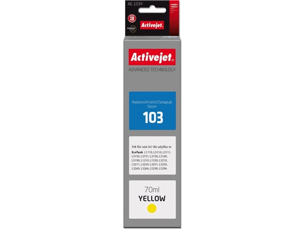 Activejet AE-103Y muste (korvaava Epson 103 C13T00S44A; Supreme; 70 ml; keltainen)